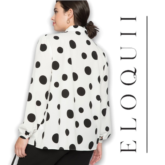 ELOQUII | Tie Neck Polka Dot Blouse - Picture 4 of 6